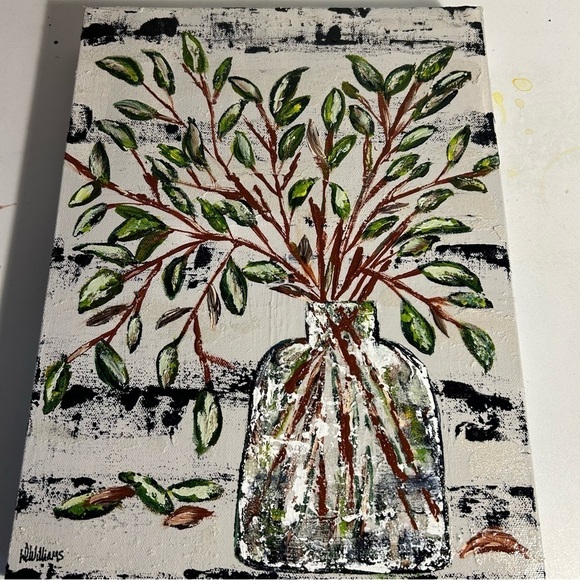 Original Artwork Acrylic’s On Canvas Small Leaf Stems 12" x 16" - Picture 9 of 16